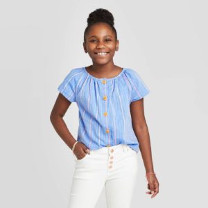 Girls’ Striped Button-Front Woven Top – Cat & Jack™ Blue
