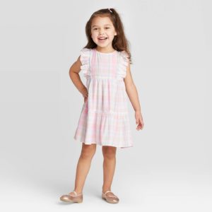 Toddler Girls’ Tank Top Ruffle Plaid Dress – Pink