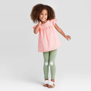 Toddler Girls’ 2pc Gingham Top & Flower Knee Leggings