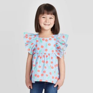 Toddler Girls’ Cherry Woven Blouse with Shine – Cat & Jack™ Blue