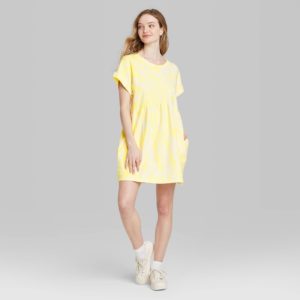 Women’s Short Sleeve Crewneck Tie-Dye Knit Babydoll Mini T-Shirt Dress