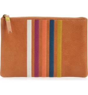 The Leather Pouch Clutch: Embroidered Rainbow Stripes Edition