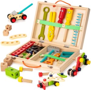 Wooden Tool Box with 33pcs Wooden Tools